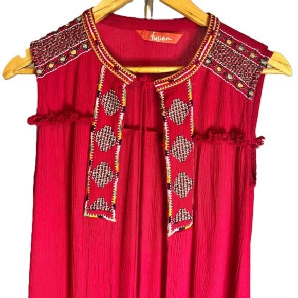 Fusion Threads Collective Red Embroidered Hand Beaded Shrug / Kurta Mirror Work - Picture 10 of 16